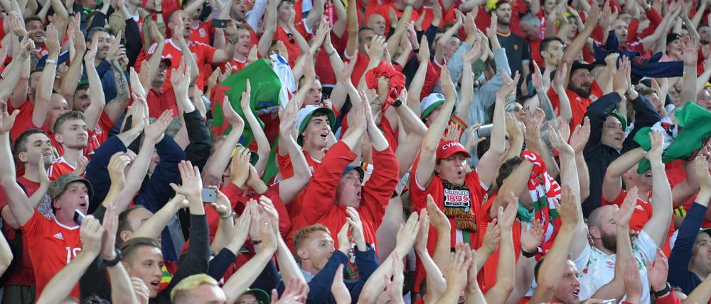 Waliser Fans feuern ihr Team an.