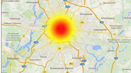 Die Störungskarte von "Alle Störungen" zeigte am Dienstagmorgen eine Häufung für das O2-Netz in Berlin.