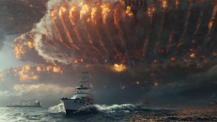Liegende Untertasse. Das Alien-Raumschiff, 5000 Kilometer im Durchmesser, verdunkelt den Atlantik.