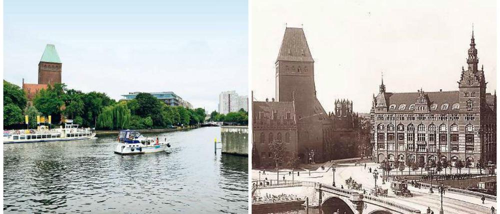Links der Zustand 2016, rechts die Brücke vor 100 Jahren.