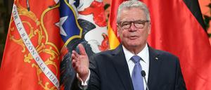 Bundespräsident Joachim Gauck beantwortet in Santiago de Chile Fragen von Journalisten.