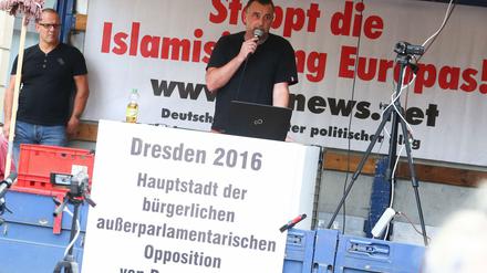 Pegida-Chef Lutz Bachmann bei der Kundgebung am Montag in Dresden.