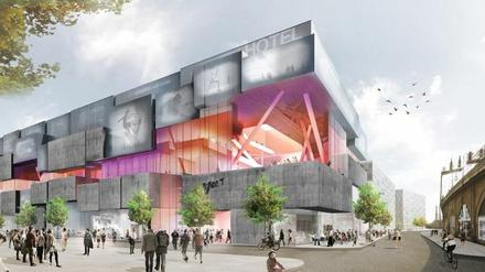 Das geplante neue Shoppingcenter Volt an der Voltairestraße hinter dem Alexa, Blickrichtung Jannowitzbrücke.