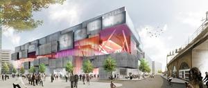 Das geplante neue Shoppingcenter Volt an der Voltairestraße hinter dem Alexa, Blickrichtung Jannowitzbrücke.
