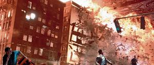 Hier fliegt was in die Luft, vielleicht New York?