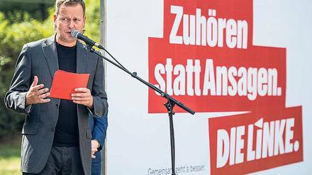 Linken-Landeschef Klaus Lederer bei einer Plakat-Vorstellung.