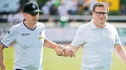 Hiergeblieben. Max Eberl (rechts, mit Ex-Trainer Favre) hat gelernt, mit der permanenten Personalfluktuation zu leben.