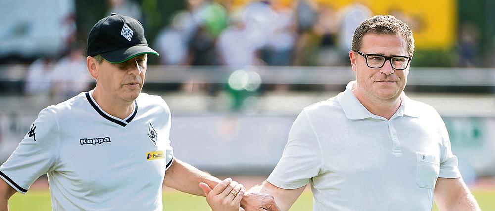 Hiergeblieben. Max Eberl (rechts, mit Ex-Trainer Favre) hat gelernt, mit der permanenten Personalfluktuation zu leben.
