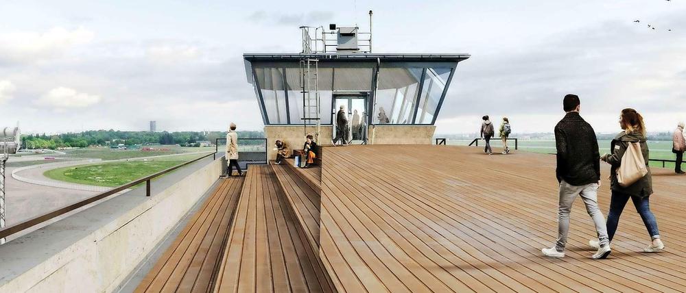 Die Dachterrasse am südwestlichen Gebäudeende verspricht einen spektakulären Blick übers Tempelhofer Feld.
