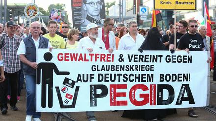 Im Bild: PEGIDA-Demonstranten beim Abendspaziergang vom Hauptbahnhof Zur Prager Straße PEGIDA am 18.07.2016 auf dem Vorplatz des Hauptbahnhofes Dresden - PEGIDA demonstriert am Hauptbahnhof xcexin Picture Pegida Demonstrators the Evening stroll of Central Station to Prague Road Pegida at 18 07 2016 on the Forecourt the Main train station Dresden Pegida demonstrated at Central Station xcex