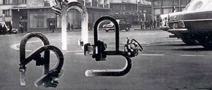 Magnete in der Stadt. 1974 schuf Geta Brhtescu eine großformatige Fotomontage, in der die Trostlosigkeit des sozialistischen Siedlungsbaus und das zwanghafte Zusammenleben im damaligen Rumänien zum Ausdruck kommen.