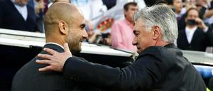 Wir kennen uns doch. Carlo Ancelotti (r.) und Pep Guardiola vor dem Champions-League-Halbfinalspiel 2014 zwischen Real Madrid und Bayern München.