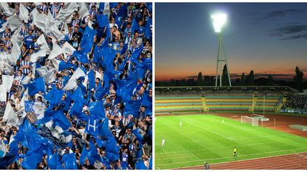 Europapooookaaaal! Herthas Fans freuen sich aufs Spiel im Jahnsportpark mit den markanten Flutlichtmasten.