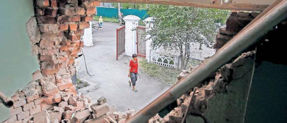 Spuren des Krieges: Fast völlig zerstört sind viele Gebäude im Osten der Ukraine, wie hier in der Stadt Horliwka.