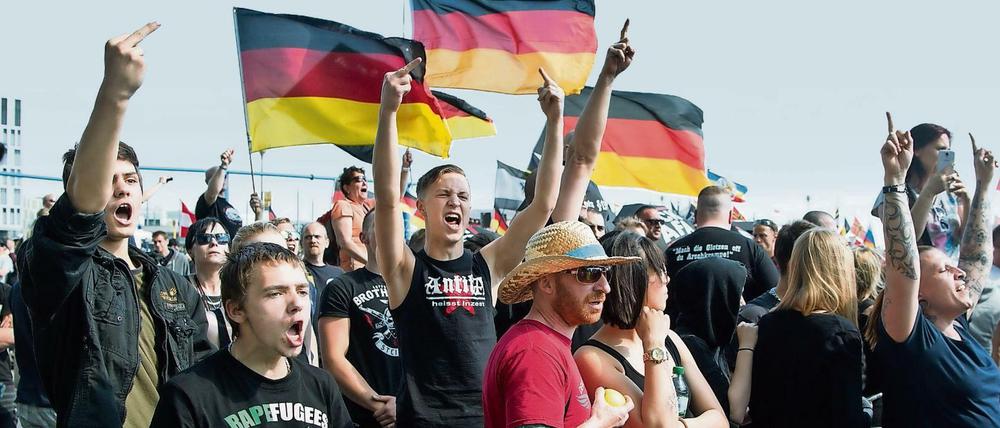 Erregte Gesellschaft. Rechtsradikale bei einer Demonstration am Berliner Hauptbahnhof.