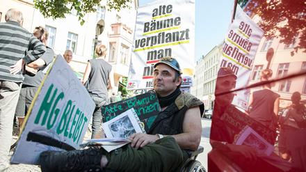 Bei der Demonstration für seinen "Gemischtwarenladen für Revolutionsbedarf", M99, war natürlich auch Inhaber Hans-Georg Lindenau dabei.