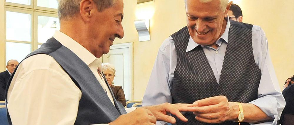 Franco Perrello (links) und Gianni Reinetti, 82 und 79 Jahre alt, heirateten am Samstag in Turin.