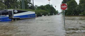 Überflutete Straßen in Denham Springs, Livingston Parish, Louisiana.