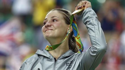 Die schnellste: Kristina Vogel gewinnt Gold in der Königsdisziplin der Bahnradfahrer.