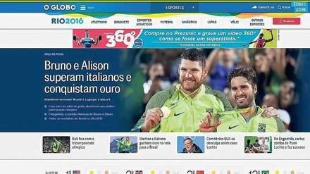 400 Millionen Euro verdient Globo TV während der Spiele mit Werbung, von der Steuer ist der Sender befreit. Der Globo-Konzern dominiert die Medien in Brasilien. Im Bild die Website der Tageszeitung „O Globo“ mit Medaillen für brasilianische Sportler.