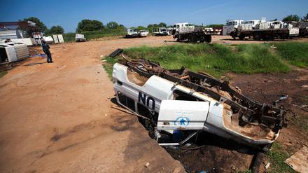 Das zerstörte Logistikzentrum des World Food Program (WFP) der UN in Juba, Südsudan, am 18. August 18 2016.