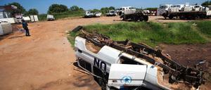 Das zerstörte Logistikzentrum des World Food Program (WFP) der UN in Juba, Südsudan, am 18. August 18 2016.