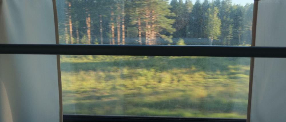 Ein Blick aus dem Fenster der transsibirischen Eisenbahn.