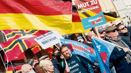AfD-Anhänger demonstrieren am in Stralsund. 