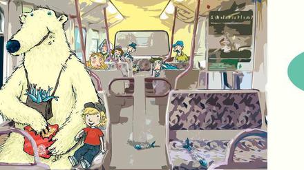 Schön viel Platz. In der S-Bahn finden Leonard und der Eisbär leicht einen freien Sitz. „Mein Freund roch ein wenig nach Fisch“ – und recht beeindruckend schaut er auch aus. 