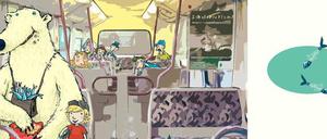 Schön viel Platz. In der S-Bahn finden Leonard und der Eisbär leicht einen freien Sitz. „Mein Freund roch ein wenig nach Fisch“ – und recht beeindruckend schaut er auch aus. 