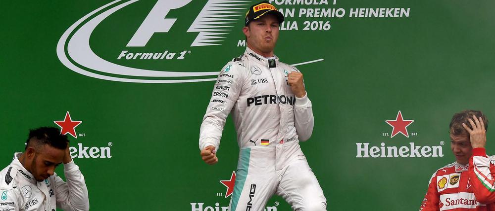 Einen Sprung voraus: Nico Rosberg (M.) landete in Monza vor Lewis Hamilton und Sebastian Vettel.