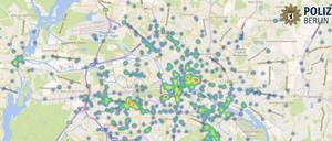 Je rötlicher, desto mehr Taschendiebstähle: die Orte, wo Berliner und Touristen Opfer wurden im August 2016.