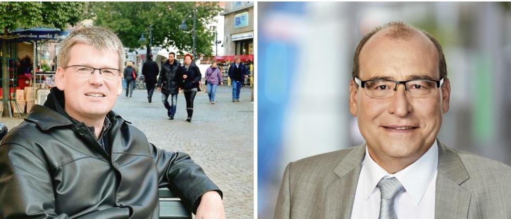 Ein Bezirk, zwei Bürgermeister. Einen echten (links, Kleebank), einen selbst ernannten und kämpferischen Bewerber (rechts, Hanke).