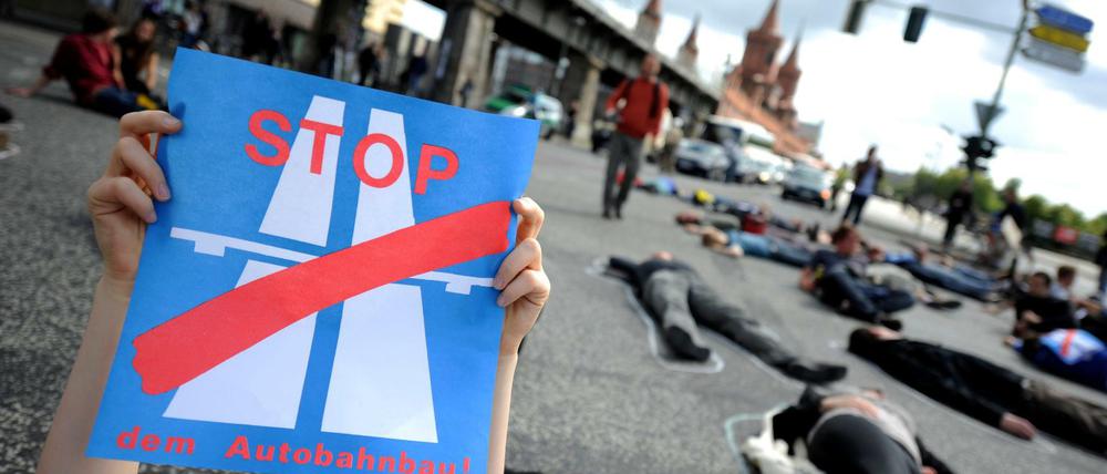 Protest gegen den Ausbau der A 100. Auch die Grünen sind strikt dagegen.