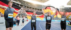 Harmonisches Quartett. Die deutschen Speerwerfer Thomas Röhler, Johannes Vetter, Julian Weber und Andreas Hofmann (v.l.n.r.) warfen beim Istaf weiter als alle anderen. Und beweisen, dass Konkurrenten befreundet sein können.