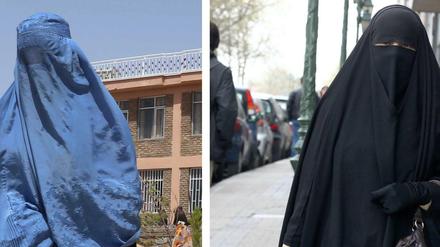 Da kann man schon mal durcheinanderkommen. Links eine Frau mit Burka, rechts eine Frau mit Nikab.