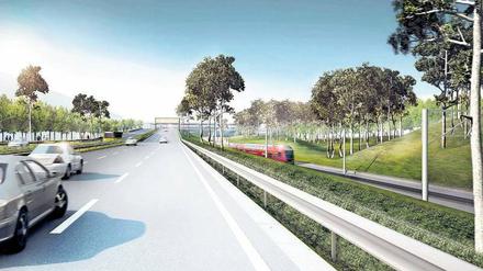 Freie Bahn. Tagsüber so wenig Verkehr zum BER wie auf dieser Simulation wird es in der Realität wohl nur selten geben. 