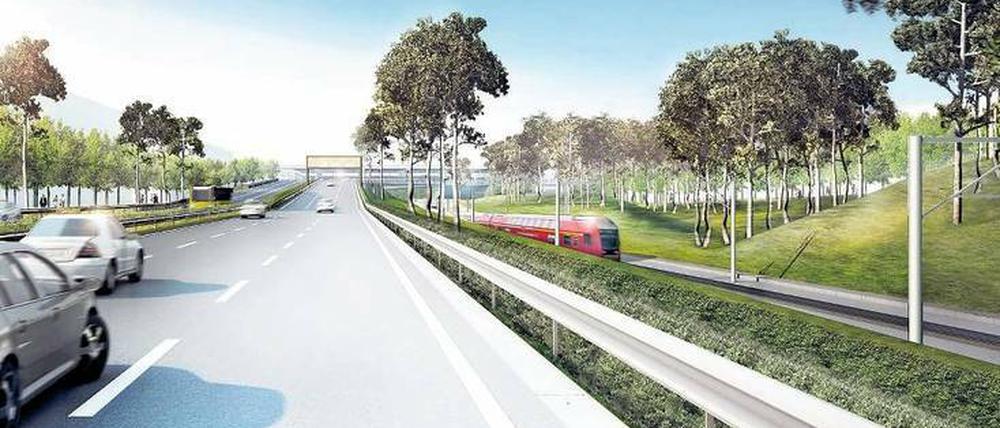 Freie Bahn. Tagsüber so wenig Verkehr zum BER wie auf dieser Simulation wird es in der Realität wohl nur selten geben.