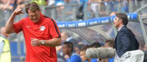 Leipzigs Trainer Ralph Hasenhüttl ballt die Faust.