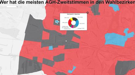 Der Spandauer Westen. Viel Rot, schwarzer Rand, blaue Inseln - ein Ausschnitt aus Spandau.