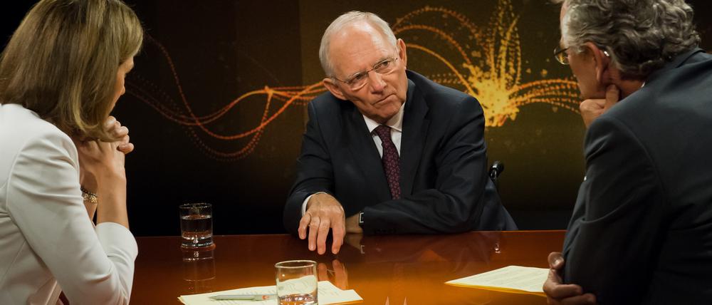 Bundesfinanzminister Wolfgang Schäuble (CDU) am 15.09.2016 in der ZDF-Sendung «Was nun, Herr Schäuble?». 