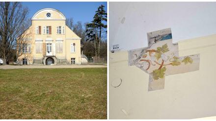 Links das alte Haus, das derzeit saniert wird; rechts die entdeckte Wandmalerei.