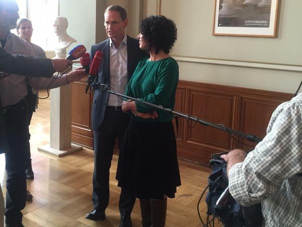 Grünen-Landesvorsitzende Bettina Jarasch und Michael Müller äußern sich nach den Sondierungsgesprächen.