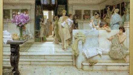Badevergnügen: So stellte sich der Maler Sir Lawrence Alma-Tadema 1909 – inspiriert von Fotografien der Ausgrabungen des Areals in der durch den Vulkanausbruch verschütteten Stadt Pompeji – die Stabianer Thermen vor.