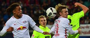 Zwei Torschützen in einem Bild. Yussuf Poulsen (l.) und Emil Forsberg trafen für Leipzig.