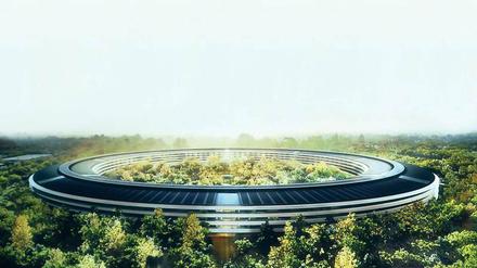 Das Ufo steht. Demnächst wird die Zentrale von Apple vollendet – der Entwurf des Glasrings mit 1,6 Kilometern Umfang stammt von Sir Norman Foster. 