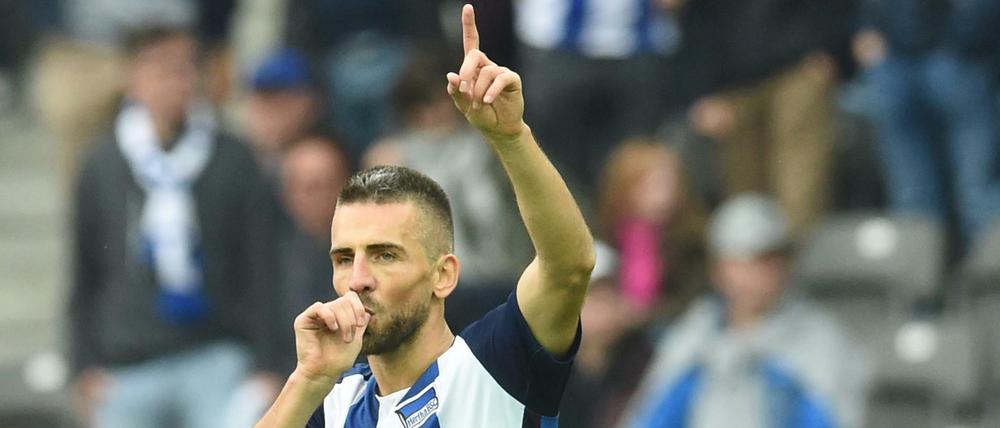 Vedad Ibisevic feierte seine Tore mit dem Baby-Jubel.