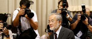 Star der Wissenschaft. Yoshinori Ohsumi am 3. Oktober 2016 auf dem Weg zur Pressekonferenz.