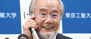 Anruf vom Chef. Kurz nach Bekanntgabe des Nobelpreises gibt Yoshinori Ohsumi eine Pressekonferenz – und bekommt einen Anruf vom japanischen Premierminister Shinzo Abe.