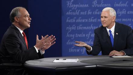 Clintons "Running Mate" Tim Kaine (links) und Trumps Partner Mike Pence lieferten sich einen harten Schlagabtausch.